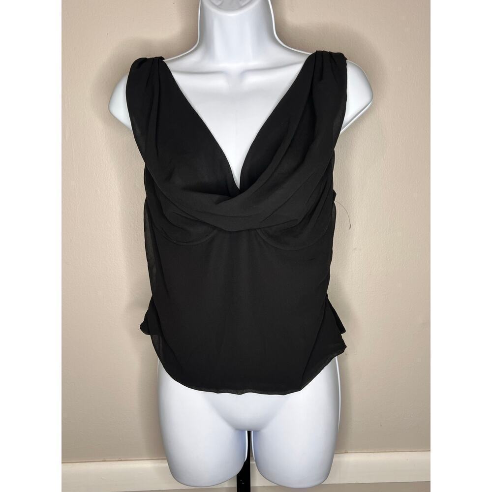 ☀️ASTR The Label Black Draped Cowl Neck Sleeveless Top With Tie Back NWOT - Picture 2 of 7